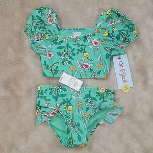 CAT & JACK 2-PIECE GREEN FLORAL SWIMSUIT, SIZE 12 MONTHS - NEW